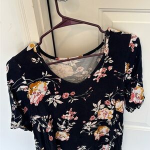 Floral Black Shirt with Pink and Yellow Accents